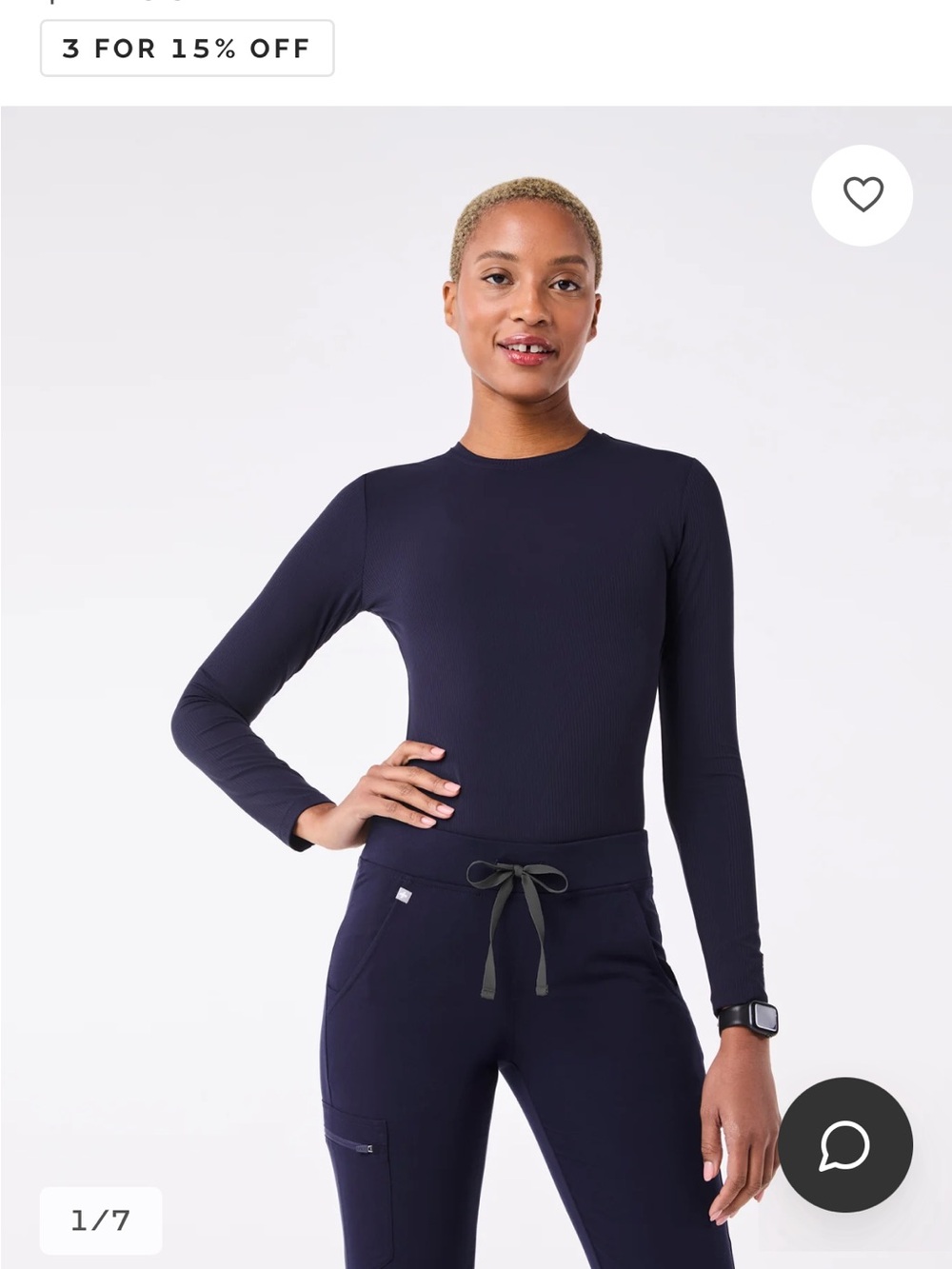 FIGS Women’s Long-Sleeve Ribbed Underscrub Top — Navy